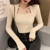 Long Sleeve Square Collar Knit Sweater