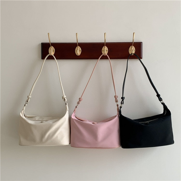 Nylon Cloth Solid Color Underarm Bag with Zipper