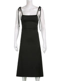 Strappy Ruched Black Midi Dress