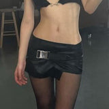 Leather Low Waisted Black Short Skirt