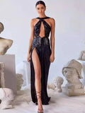 Front High Slit Sequins Maxi Dress