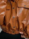 Crocodile Print Faux Leather Button Up Jacket