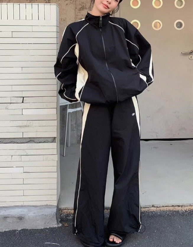 Black Sweatpants Hip Hop Tracksuit Oversize Zipper Jacket & Pant Set