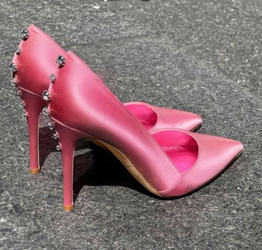 Crystal Slip on High Heels PU Leather Ladies Shoes