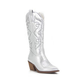 Zip Embroidered Mid Calf Boots