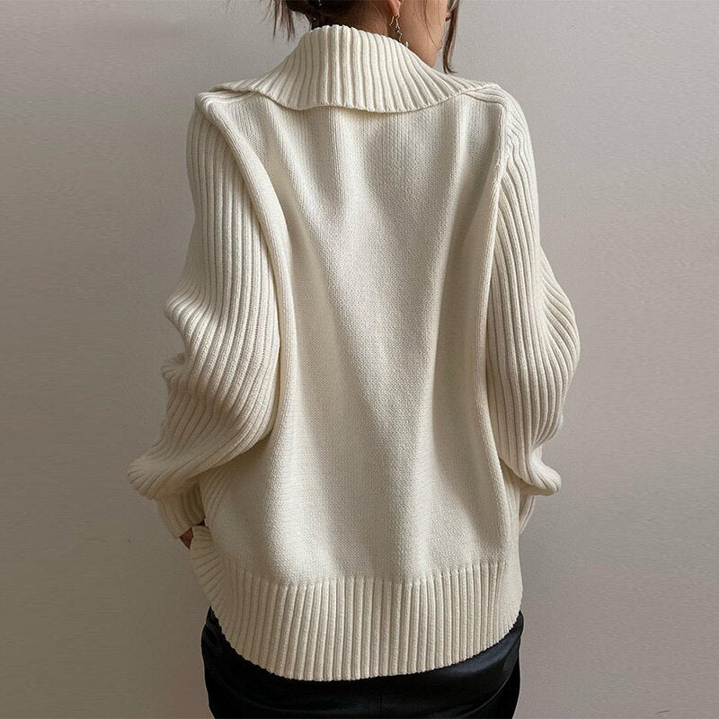 Zip Up Knitted Long Sleeve Sweater