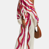 Satin Off Shoulder Top With Long Pant 2 Piece Set