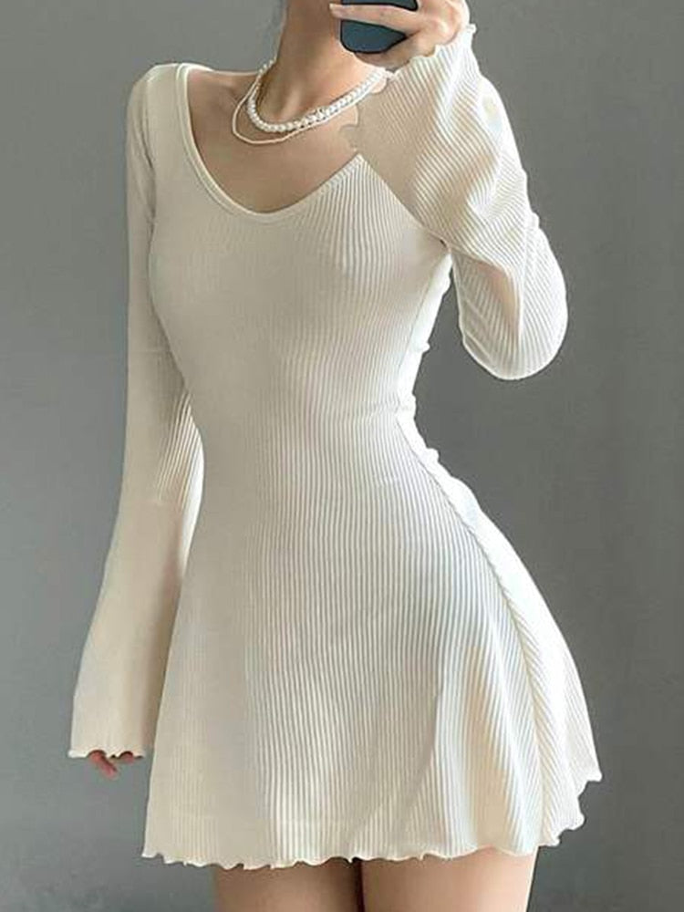 Flare Sleeve Knitted Mini A-line Dress