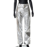 PU Leather Button Fly Straight Trouser