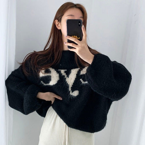Loose O-neck Letter Printed Sweater