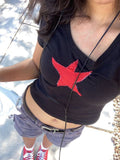 Red Star Embroidery Short Sleeve Top