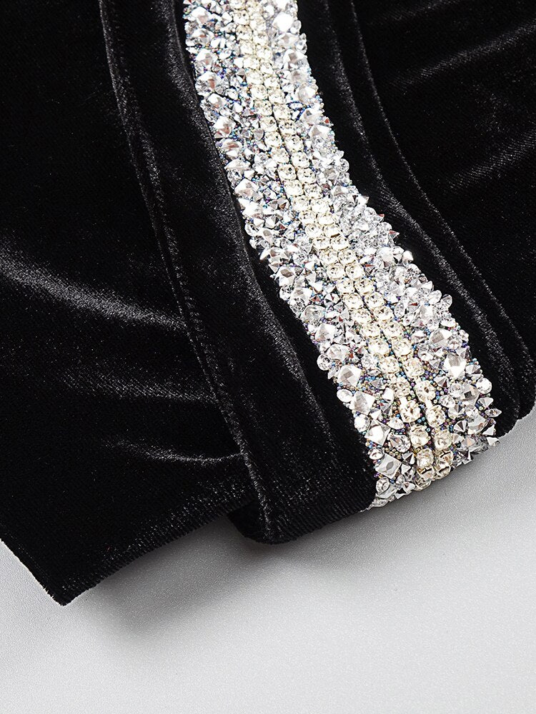 Velvet Beads Back Zipper Mini Dress