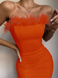 Strapless Backless Feather Midi Dress