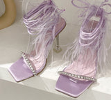 Tassels Feather Crystal Transparent High Heels Sandals