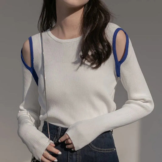 Knitted Round Neck Hollow Out Pullover