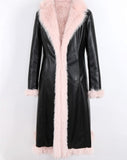 Long Black Thick Warm Pu Leather Coat