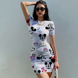 Mickey Mouse Cartoon Printed Mini Dress
