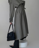 Long Grey Pu Leather Trench Coat