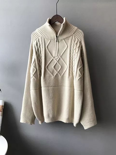 Thick Knitted Turtleneck Zip Up Sweater