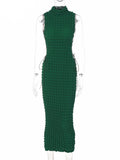 Turtleneck Plaid Bodycon Long Dress