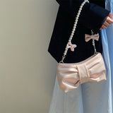 Pearl Bow Soft PU Leather Handbag