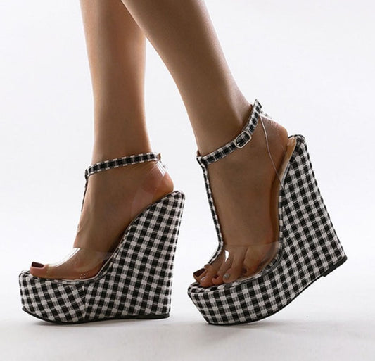 PVC Transparent Ankle Strap Wedge Platform Heels Sandals