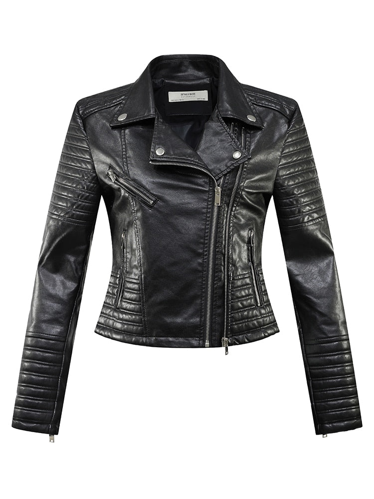 Faux Leather Biker Zippers Jacket