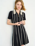 Patchwork Lapel-collar Knitted Mini Dress