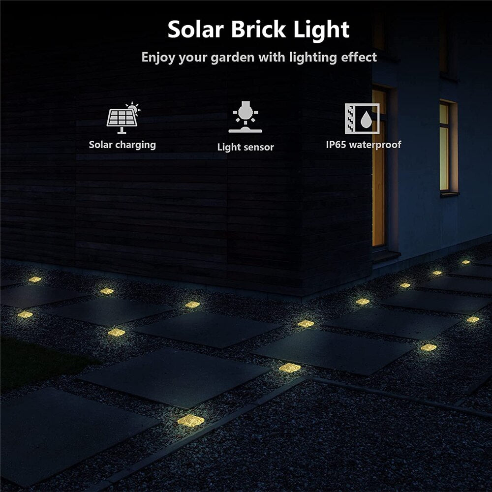 Solar Brick Ice Cube Lights Outdoor - Waterproof Paver Landscape Path Lights Lamp