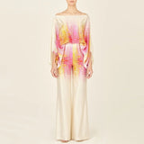 Satin Off Shoulder Top With Long Pant 2 Piece Set