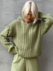 Knitted Hoodie Patchwork Oversized Thick Women's Sweater