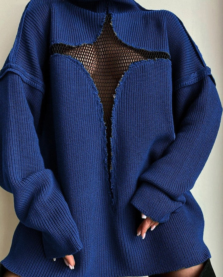 Knitted Patchwork Turtleneck Sweater