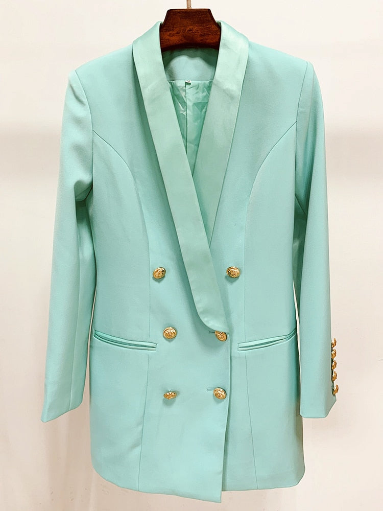 Satin Double Breasted Notched Collar Blazer