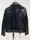 Pu Leather Zipper Belt Short Coat
