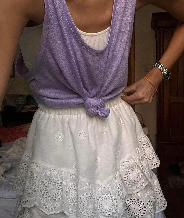 Ruffled White Lace Two Pieces Matching Set Dress