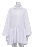 White Puff Sleeve Pleated Mini Dress