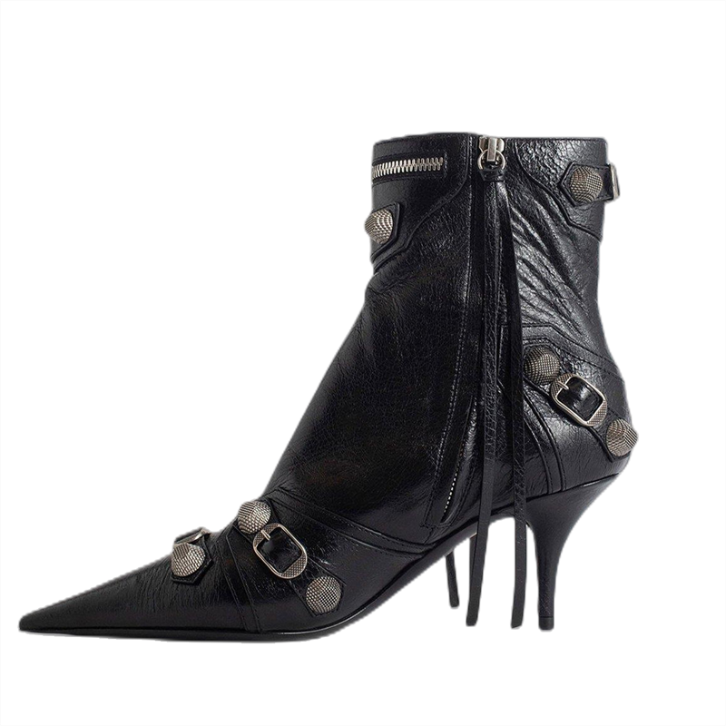 Metal Buckle Pointed Toe Ankle Boots