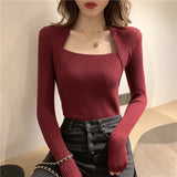 Long Sleeve Square Collar Knit Sweater