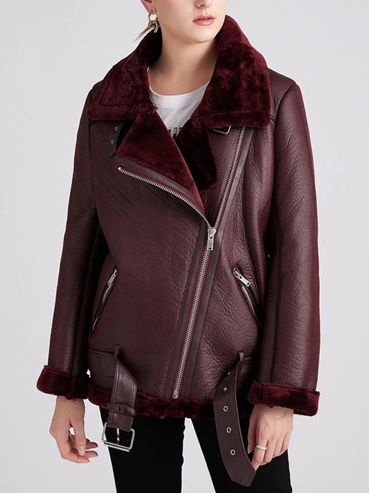 Thick Faux Leather Furry Jacket