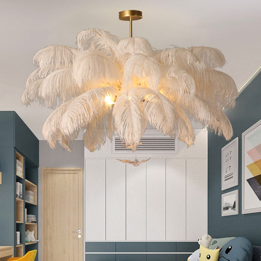 White Ostrich Feather Living Room Hanging Chandelier
