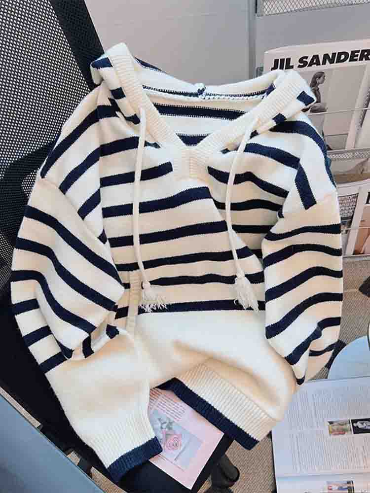 Stripe Hooded Long Sleeve Pullover