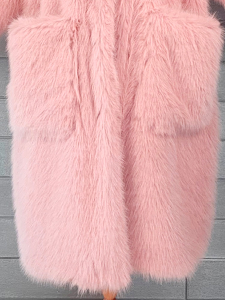 Long Fluffy Faux Fur Coat