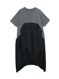 Irregular Pleated Loose Covering Belly Short Sleeve Midi Dress