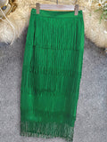 Green Fringe Bodycon Pencil Skirt