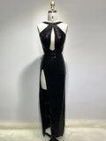 Front High Slit Sequins Maxi Dress