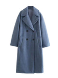 Double Breasted Lapel Collar Woolen Overcoat