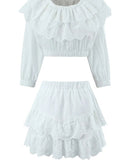 Ruffled White Lace Two Pieces Matching Set Dress