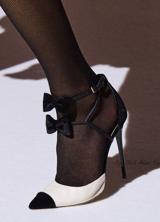 Women's Bow Pointed Toe Ankle Strap Pumps High Heels Shoes