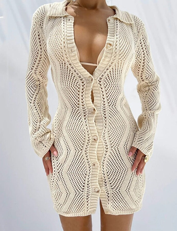 Long Sleeve Hollow Out Knitted Cardigan