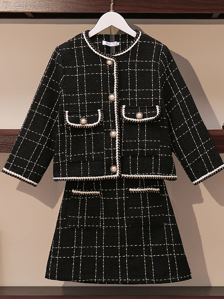 Woolen Tweed Jacket & Mini Skirt Set